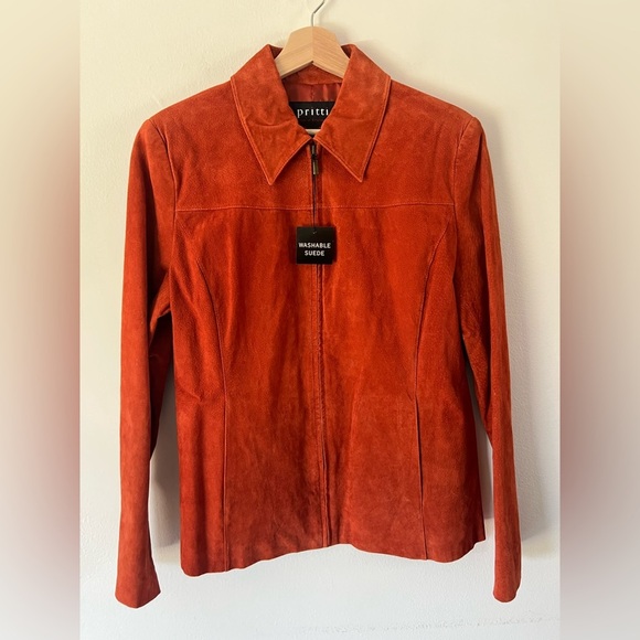 Pritti Kristen Blake Orange Washable Suede Full-Zip Jacket Size Large NWT - Picture 1 of 11